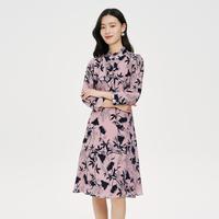 气质时尚复古印花时尚优雅修身气质中长款裙子连衣裙女