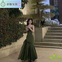 魁熙礼服女18岁礼服 感公主裙鱼尾裙法式感绿色吊带露背连衣 S (建议80-95斤