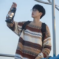 沐发费尔岛提花圣诞毛衣男士日系复古慵懒感内搭宽松青少年冬季针织衫 咖色 2XL 140-160