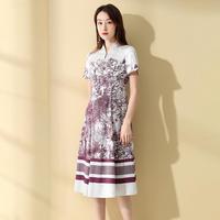 【桑蚕丝花萝】女春夏国风款钉珠烫钻印花桑蚕丝连衣裙