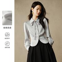 2025春季时尚简约高级感上衣气质收腰短款蝴蝶结衬衫女