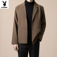 花花公子休闲西装外套男宽松痞帅黑色小西服感上衣单西商务正装韩版男 棕色 L