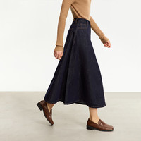 AMII2024秋复古百搭宽松棉质牛仔裙半身裙女A字裙休闲裙子 深牛仔蓝 (拍大一码) 170/76A/XL