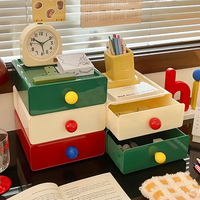 哈乐熊 HA LE BEAR多巴胺收纳盒抽屉式桌面收纳盒储物盒子小箱办公室书桌置物架柜子 奶黄色+豆沙绿+胭脂红各1个
