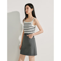 茵曼通勤百搭短裙半身裙夏季女装新潮休闲高腰包臀显瘦a字裙 墨灰色 S