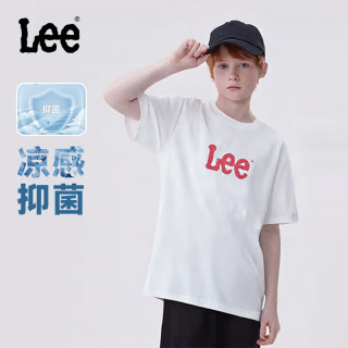 李 Lee儿童短袖T恤夏季2025圆领休闲宽松男女童半袖童装中大童体恤 月光白 130 cm