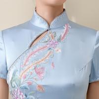 【重磅桑蚕丝】女春夏国风立领烫钻刺绣旗袍婚宴礼服