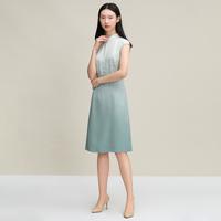 【重磅桑蚕丝】女款春夏旗袍领印花烫钻连衣裙