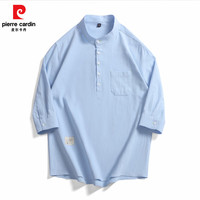 皮尔卡丹日系立领纯棉衬衫男士宽松大码衬衣中式唐装外套休闲七分袖上衣服