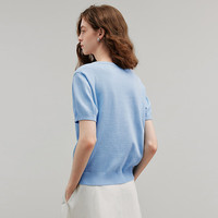 初语绿绒蒿提花针织衫女2025夏季植物系撞色清新短袖小衫上衣 天蓝色 M