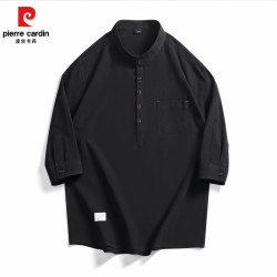 皮尔·卡丹 皮尔卡丹（pierre cardin）男士日系立领纯棉衬衫