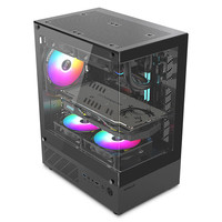 大水牛（BUBALUS）光之镜MINI 游戏电脑机箱海景房机箱双面玻璃/支持M-ATX主板/240水冷/5风扇位/270°全景/上下分仓 光之镜MINI-黑色+4个棱镜4Pro风扇