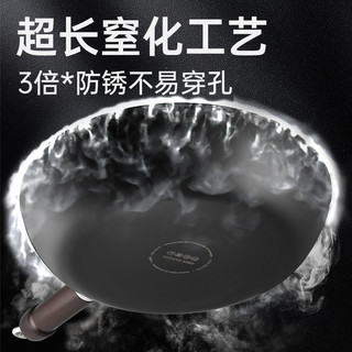 炊大皇煎锅平底锅不粘锅家用无涂层铁锅炒菜锅煎饼锅牛排锅通用 28cm高纯铁深煎锅【带盖】+全304不锈钢锅铲