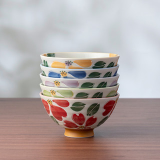 美浓烧日式釉下彩樱花米饭碗家用陶瓷小清新精美餐具碗 4.5英寸-绯红