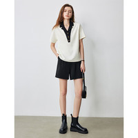 初语撞色POLO领T恤女2025夏季新款休闲显瘦透气珠地短袖上衣