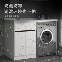 佳恋雅(JIALIANYA)现代阳台洗衣机一体柜组合浴室柜洗漱洗手台洗脸盆实木带搓板 110【右盆-豪华抽拉龙头】