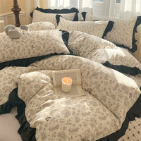 雅鹿全棉四件套纯棉100%法式浪漫床上用品床单三件套花边款被套床笠款 椿亭序 1.2m床单款三件套-被套150*200CM