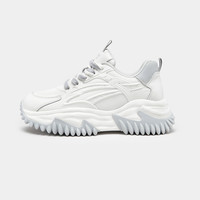 C.BANNER千百度女鞋秋季拼接舒适时尚休闲厚底潮流松糕底老爹鞋 白色/灰色 35