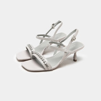 C.BANNER千百度女鞋夏季时装凉鞋高跟凉鞋细跟一字式扣带通勤 紫色 38