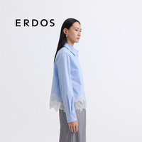 ERDOS【拼接蕾丝衬衫】25春夏棉质蓝色休闲通宽松叠穿女上衣 亚麻蓝 XL 175/92A