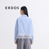 ERDOS【拼接蕾丝衬衫】25春夏棉质蓝色休闲通宽松叠穿女上衣 亚麻蓝 M 165/84A