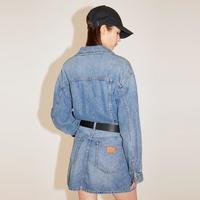 春款牛仔连衣裙假两件复古翻领单排扣工装裙女士