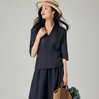 【100%苎麻衬衫+半裙套装】夏系带衬衫半身裙套装