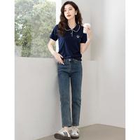 运动休闲正肩T恤女25夏季学院风宽松舒适POLO衫短袖女