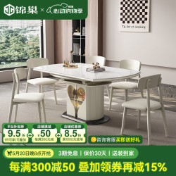 锦巢 CHT-G088 可折叠岩板餐桌 1.2m 12mm亮光雪山白桌面-灵芝椅 一桌六椅