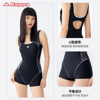 Kappa连体泳衣女款2025女士保守大码专业竞速平角游泳馆 L 元青黑019