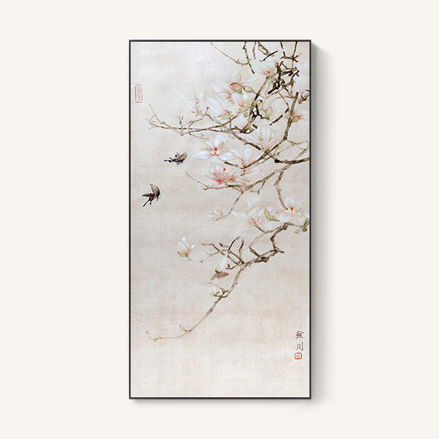 巧贝特 Better 百特好弦川玉兰花装饰画新中式入户玄关挂画水墨中国风壁画竖版