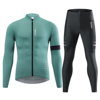 沃萨维春夏季公路车骑行服男速干长袖上衣山地车自行车骑行裤 【寒纪】绿色上衣 个性拼袖 前后反光 S