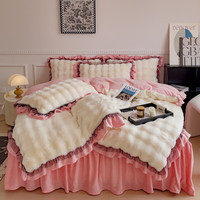 索臻 牛奶绒四件套冬季加绒加厚双面珊瑚绒床单被套被罩床裙款冬天床200*230】