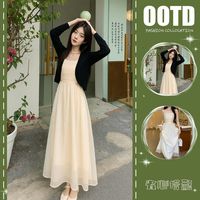 大码胖mm法式纯欲风吊带连衣裙套装女夏季开衫裙子显瘦遮肉两件套