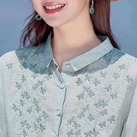 子牧棉麻2025夏装 女文艺复古刺绣衬衫短袖宽松显瘦减龄洋气休闲上衣9218