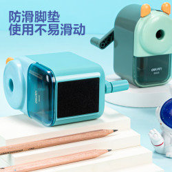 得力 大口径手摇削笔机5档粗细调节粗笔杆卷笔刀12mm大三角铅笔转笔刀文具