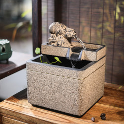陋石坊 新中式桌面流水摆件循环水客厅电视柜装饰品新开业招财创意摆设 S110-1吉运四方流水