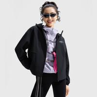 李宁 LI-NING荷叶风衣女晴雨两用防泼水短外套连帽防风秋季运动服