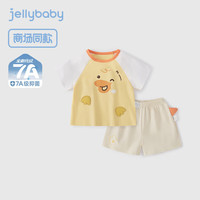 JELLYBABY儿童夏日套装男童可爱两件套女小童休闲薄款夏装宝宝衣服 黄色 【7A抗菌】 80