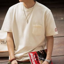 马登 工装 美式复古重磅T恤棒球领口袋宽松纯棉半袖短袖打底衫男夏