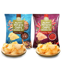 MAKANAN 马卡兰 马来西亚进口薯片马卡兰大波浪原切烧烤味+香辣味薯片休闲零食