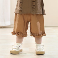 女童七分裤2025夏季薄款休闲裤甜美可爱花边裤儿童女宝宝裤子 茶灰绿