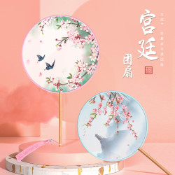 搜荷 Sohoxmas 雨梦娴 跳舞扇 古风半透团扇 35CM 印刷 绫绢 圆形 木制