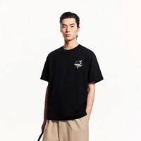 杰克·琼斯（JACK&JONES） 春夏纯棉字母图案胶印商务休闲通勤宽松短袖T恤男装225201056 E43纯黑色 常规