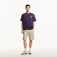 杰克·琼斯（JACK&JONES） 春夏纯棉字母图案胶印商务休闲通勤宽松短袖T恤男装225201056 XL E36葡萄紫 常规