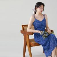 【气质夏季】克莱因蓝吊带连衣裙女内搭高级感雪纺法式显瘦裙子