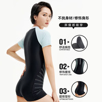 李宁（LI-NING）泳衣女士连体平角式新款游泳衣泡温泉游泳馆显瘦遮肚大码保守泳装 黑绿色 XL