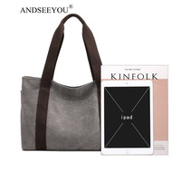ANDSEEYOU品牌手提帆布包女复古文艺单肩包耐用帆布大容量背包女包休闲轻便 黑色