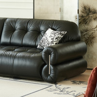 儒黛法式设计师黑糖电动伸缩直推云朵沙发黑色真皮复古风沙发床 【黑糖电动款】2.95米/可视面真皮/V级加厚头层摔纹皮