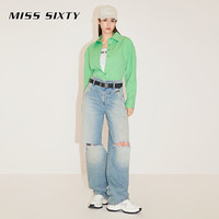 MISS SIXTY牛仔裤复古显瘦百搭女小V腰休闲个性割破洞阔腿长裤子 灰蓝 24